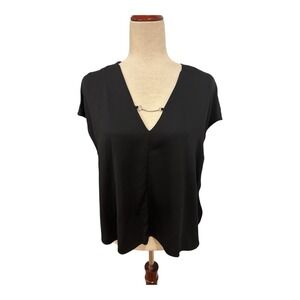 Alexander Wang Black Womens V-neck Top‎ Chain Accent Shirt Size 4